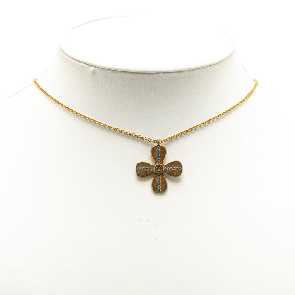 Pre Loved chanel Clover Crystal Pendant Necklace Women Gold Necklaces - Picture 5 of 5